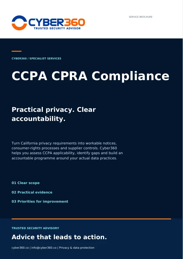 Cyber360 CCPA / CPRA Compliance brochure cover