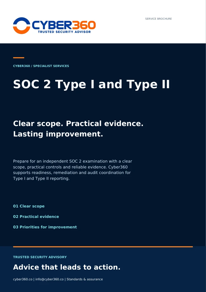 Cyber360 SOC 2 Type I & Type II brochure cover